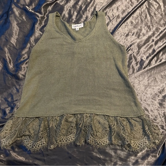 Anthropologie Tops - Cloud Chaser Army Green Sleeveless Lace Hem Coquette Cottagecore Sweater Top